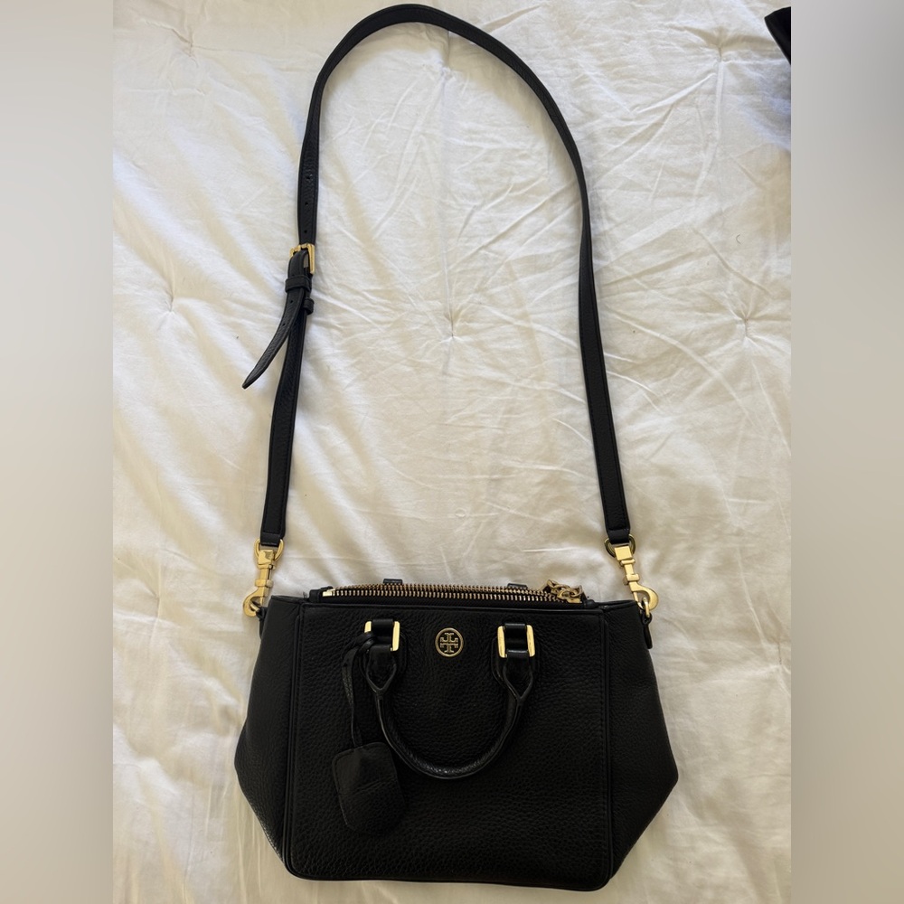 Tory Burch Black Leather Bag with Gold Accents